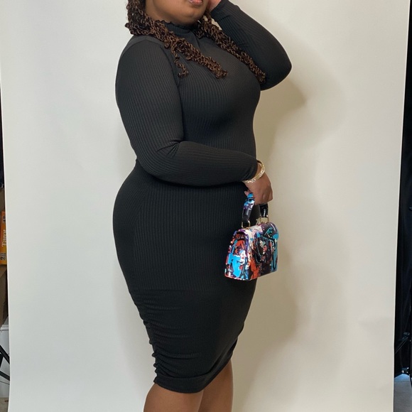 Ribbed Mock Neck Bodycon Dress - Picture 2 of 3